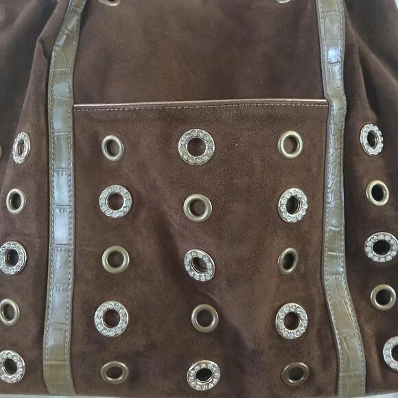Vintage Y2K brown suede gold bling rhinestone Kathy Van Zeeland purse